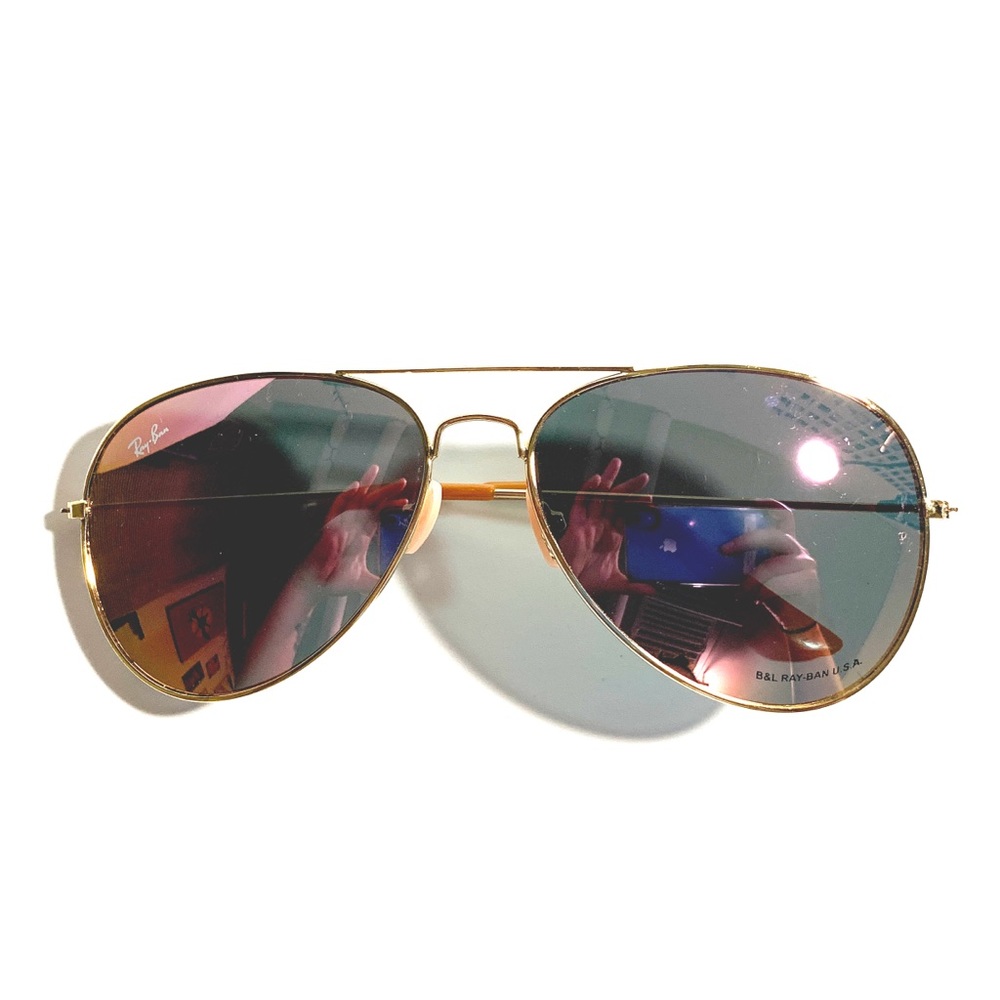 Ray Ban Pink Gold Reflector Aviator Sunglasses